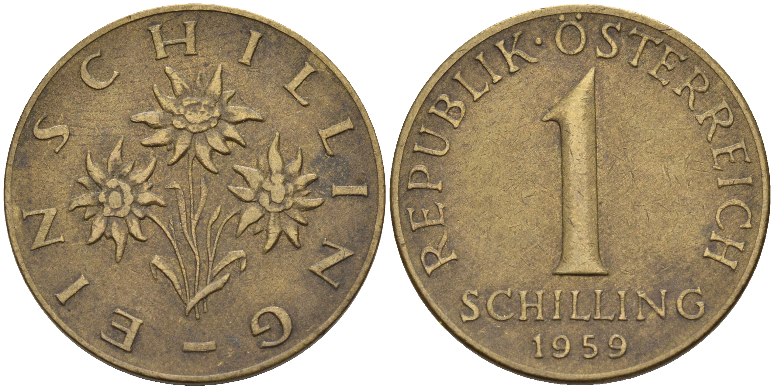 Австрия 1 шиллинг 1959  KM 2886 алюминиевая бронза    4153-236