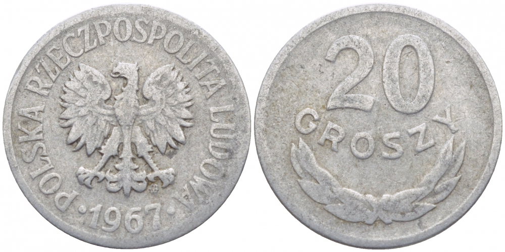 ПОЛЬША 20 ГРОШЕЙ 1967 MW KM А47 алюминий 4448-345
