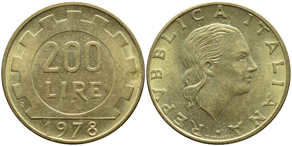 Италия 200 лир 1978 R, шестерня KM 105 алюминиевая бронза 4395-536