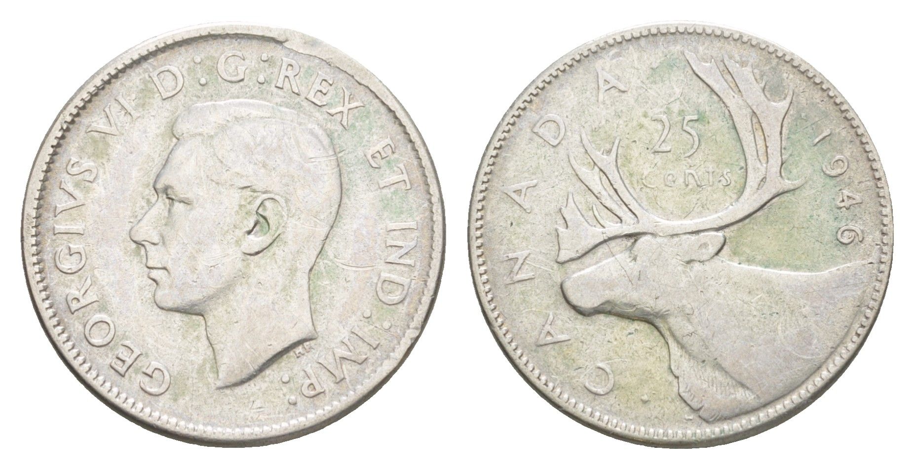 Канада 25 центов 1946 Георг V (1910-1936), олень KM 35 серебро 73-1322