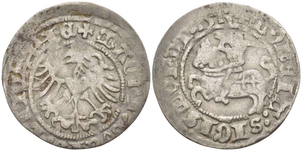 Великое княжество Литовское 1/2 гроша (полугрош) 1513 Сигизмунд I Старый (1506-1548), вес 1,25 гр. Saurma 5513 серебро 1517-325