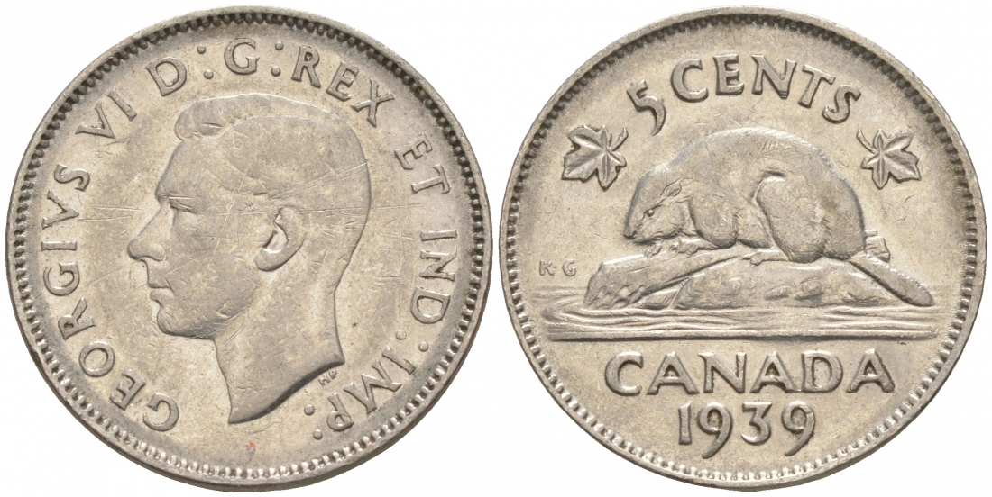 Канада 5 центов 1939 Георг VI (1937-1952), бобр KM 33 никель 73-1133