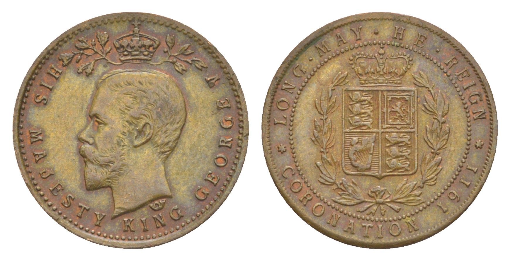 Великобритания коронационный жетон Георга VI 1911 вес 2,6 гр, диаметр 21,5 мм латунь 75-221