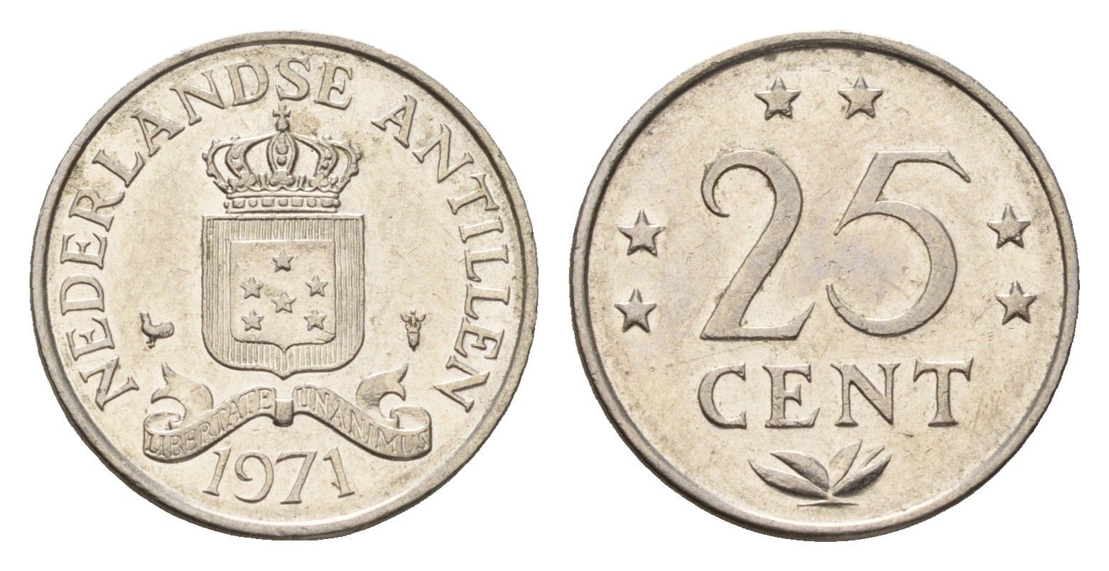 Нидерландские Антильские острова (Нидерландские Антилы) 25 центов 1971 Юлиана (1948-1980) KM 11 никель 4532-125