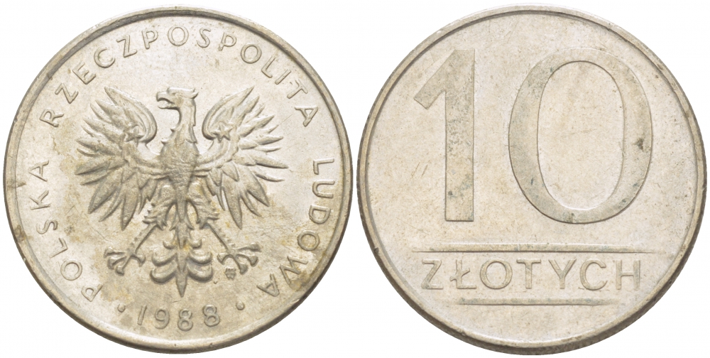 ПОЛЬША 10 ЗЛОТЫХ 1988 MW KM 152.1 медно-никель 213-834