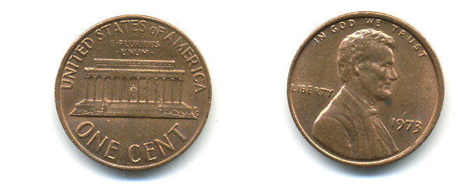 США 1 ЦЕНТ 1973 ЛИНКОЛЬН KM 201 медь цинк 179-329