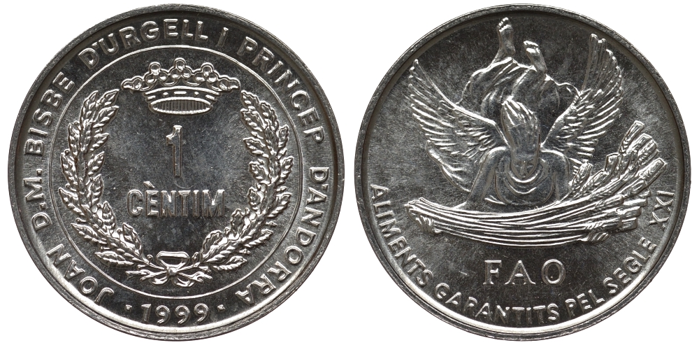 Андорра 1 сантим 1999 FAO, продовольственная программа KM 171 алюминий UNC M22-13