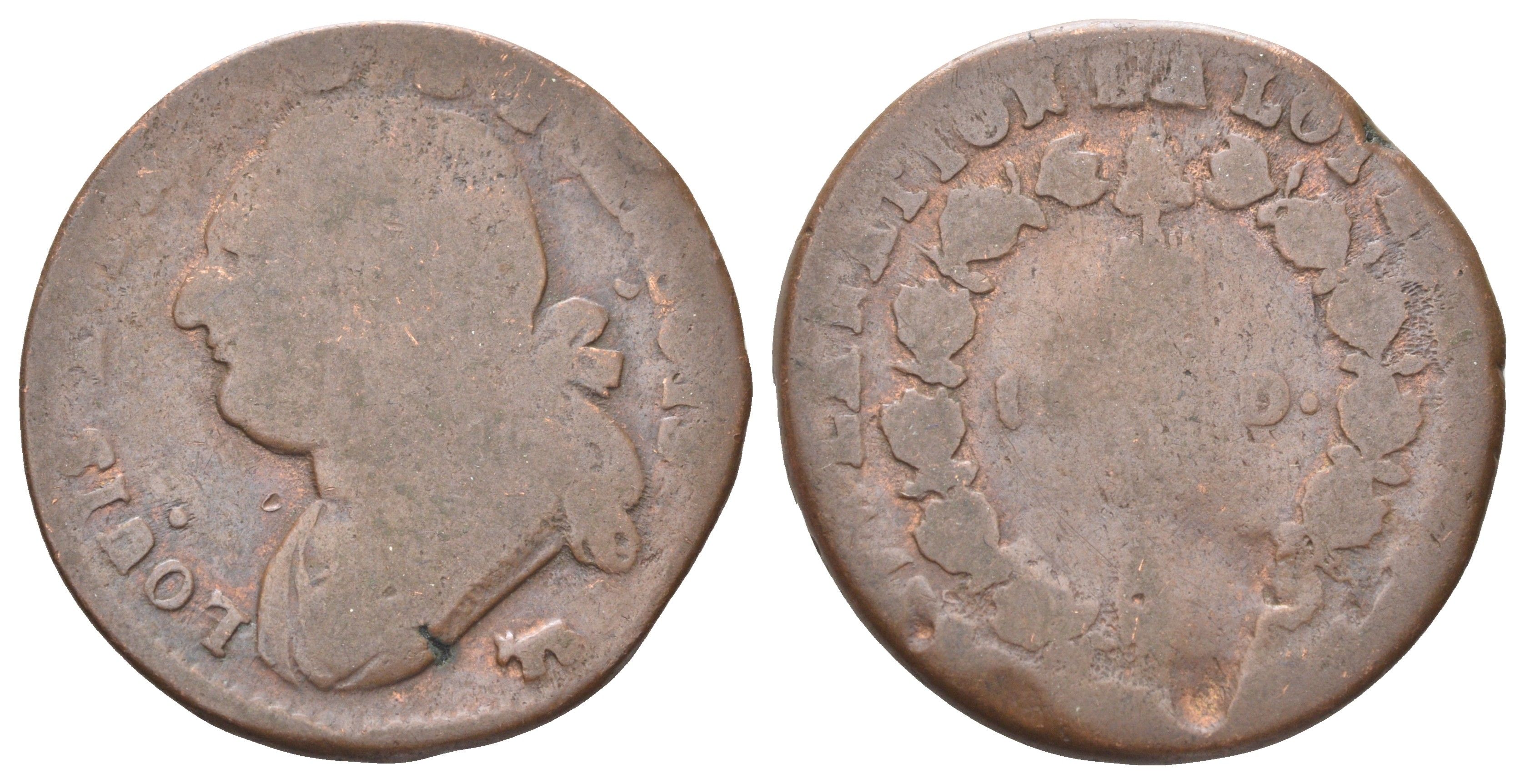Франция 12 денье 1791-1793 Людовик XVI (1774-1792) KM 600 бронза 4707-725