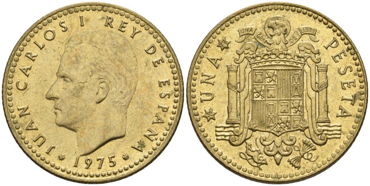 Испания 1 песета 1975 (78) Хуан Карлос I (1975-2014) KM 806 алюминиевая бронза 4604-436