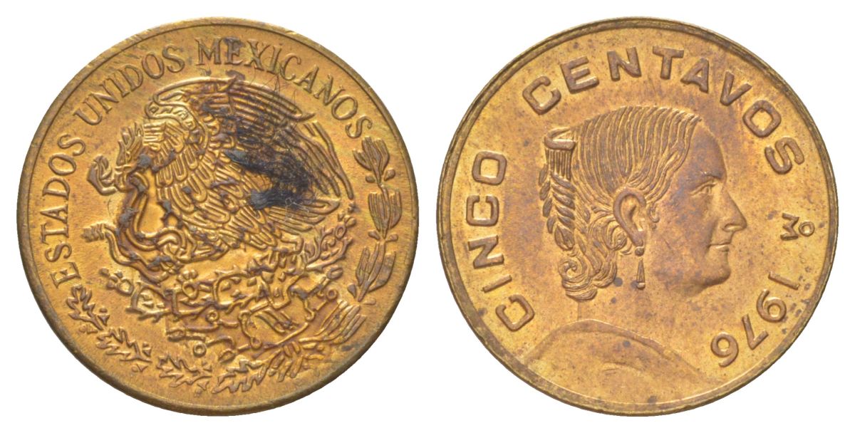 Мексика 5 сентаво 1976 Жозефа Ортис де Домингес KM 427 латунь UNC 4627-1013