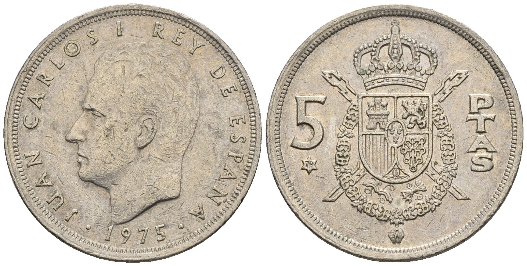 Испания 5 песет 1975 (79) Хуан Карлос I (1975-2014) KM 807 медно-никель 85-733