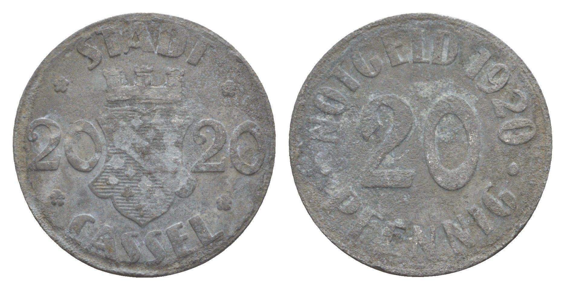 Кассель 20 пфеннигов 1920 Funck 78.6, Men05 4315.2, Men18 5479.2 цинк 3459-512