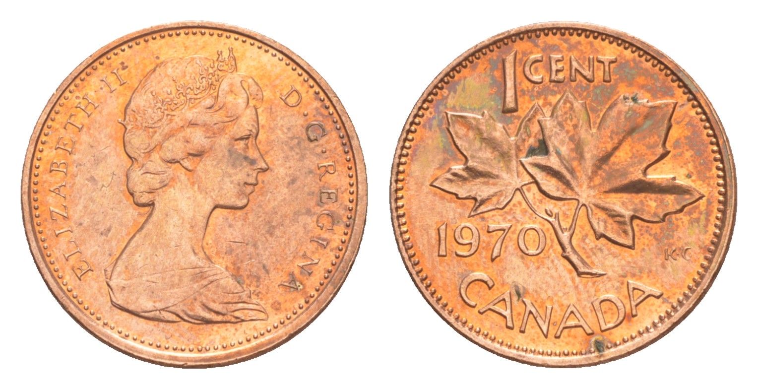 Канада 1 цент 1970 Елизавета II (1952-2022), кленовый лист KM 59 бронза 4639-336