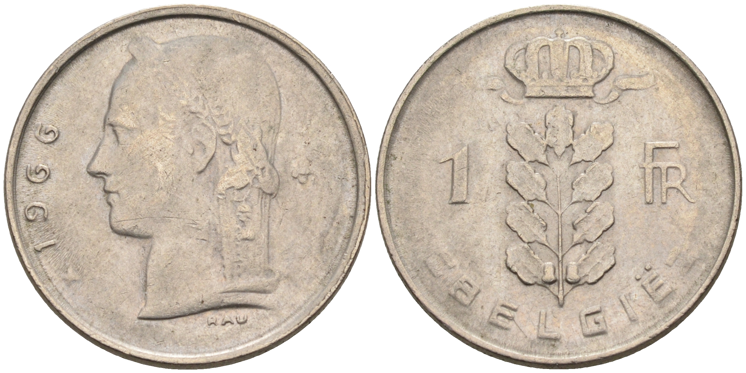 БЕЛЬГИЯ 1 ФРАНК 1966 BELGIE KM 143.1 медно-никель 4563-1252