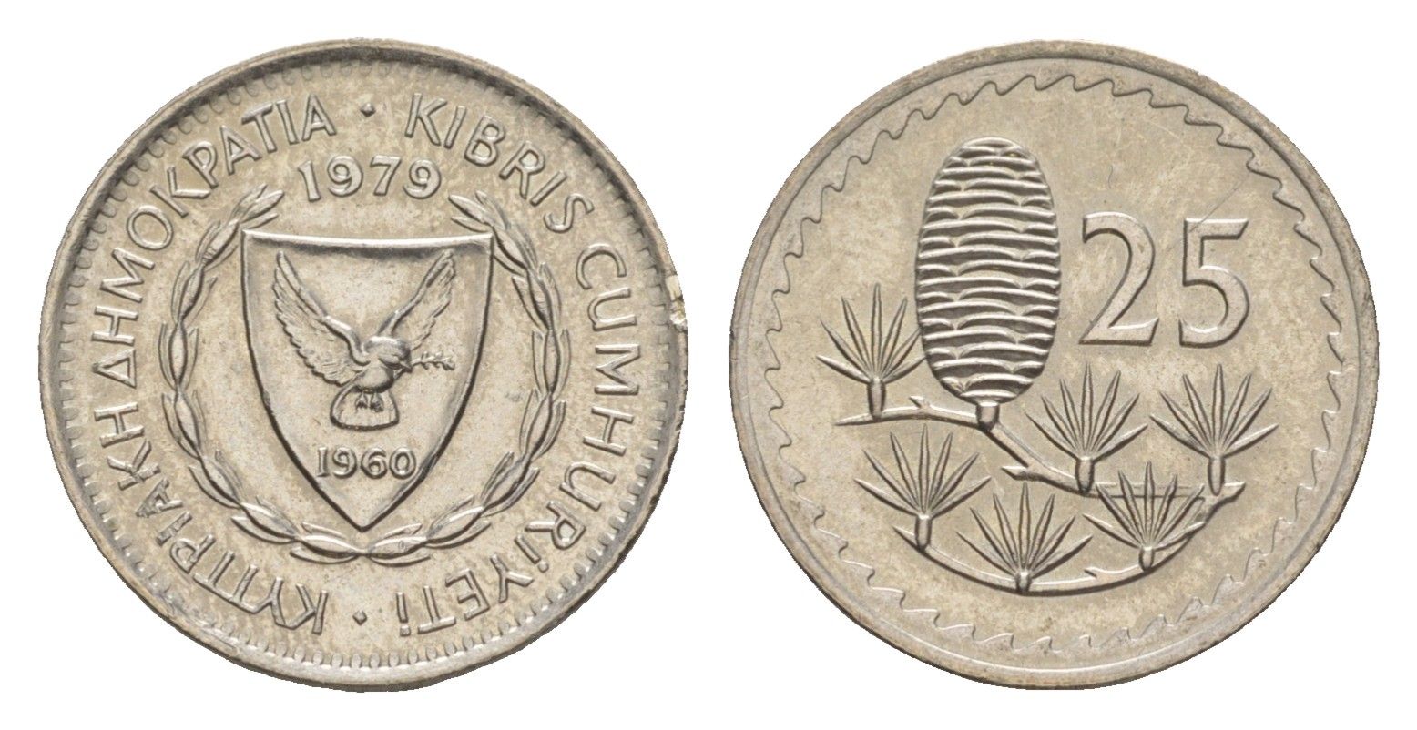 Кипр 25 милей 1979 KM 40 медно-никель UNC 4649-1211