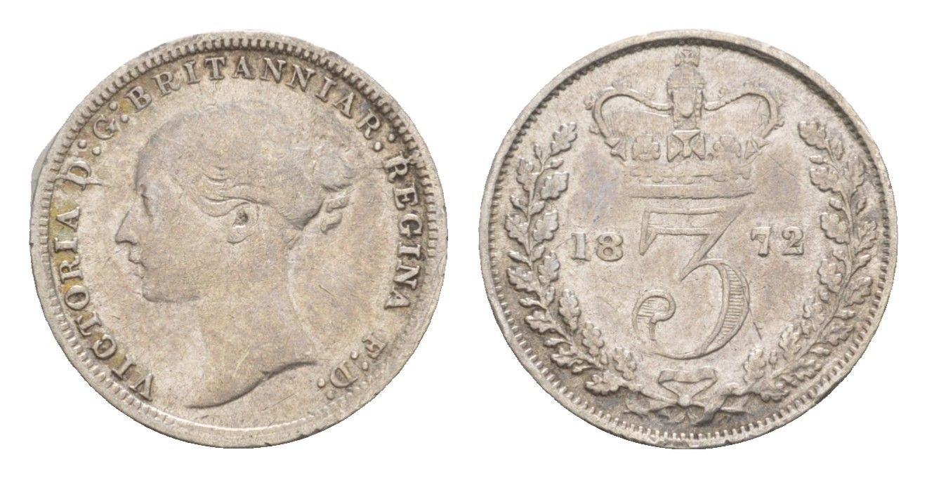 Великобритания 3 пенса 1872 Виктория (1837-1901) KM 730, Spink 3914 серебро 1520-1242