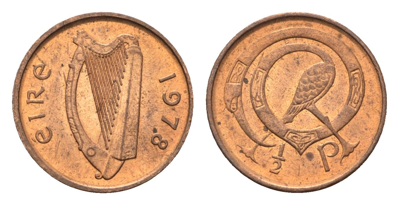 Ирландия 1/2 пенни 1978 мифологическая птица лира KM 19 бронза UNC 4649-166