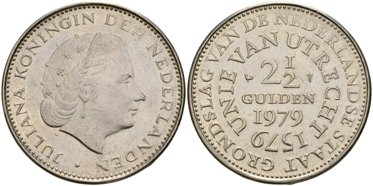 Нидерланды 2 1/2 гульдена 1979 400 лет Утрехтскому союзу, Юлиана (1949-1980) KM 197 никель 4162-743