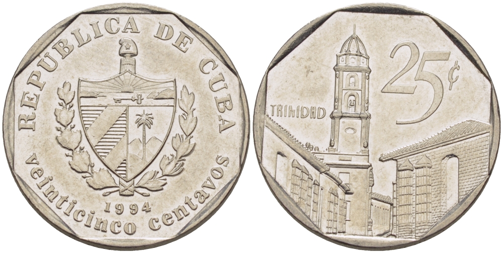 Куба 25 сентаво 1994 площадь в Тринидаде KM 577.1 сталь плакированная никелем 67-1155