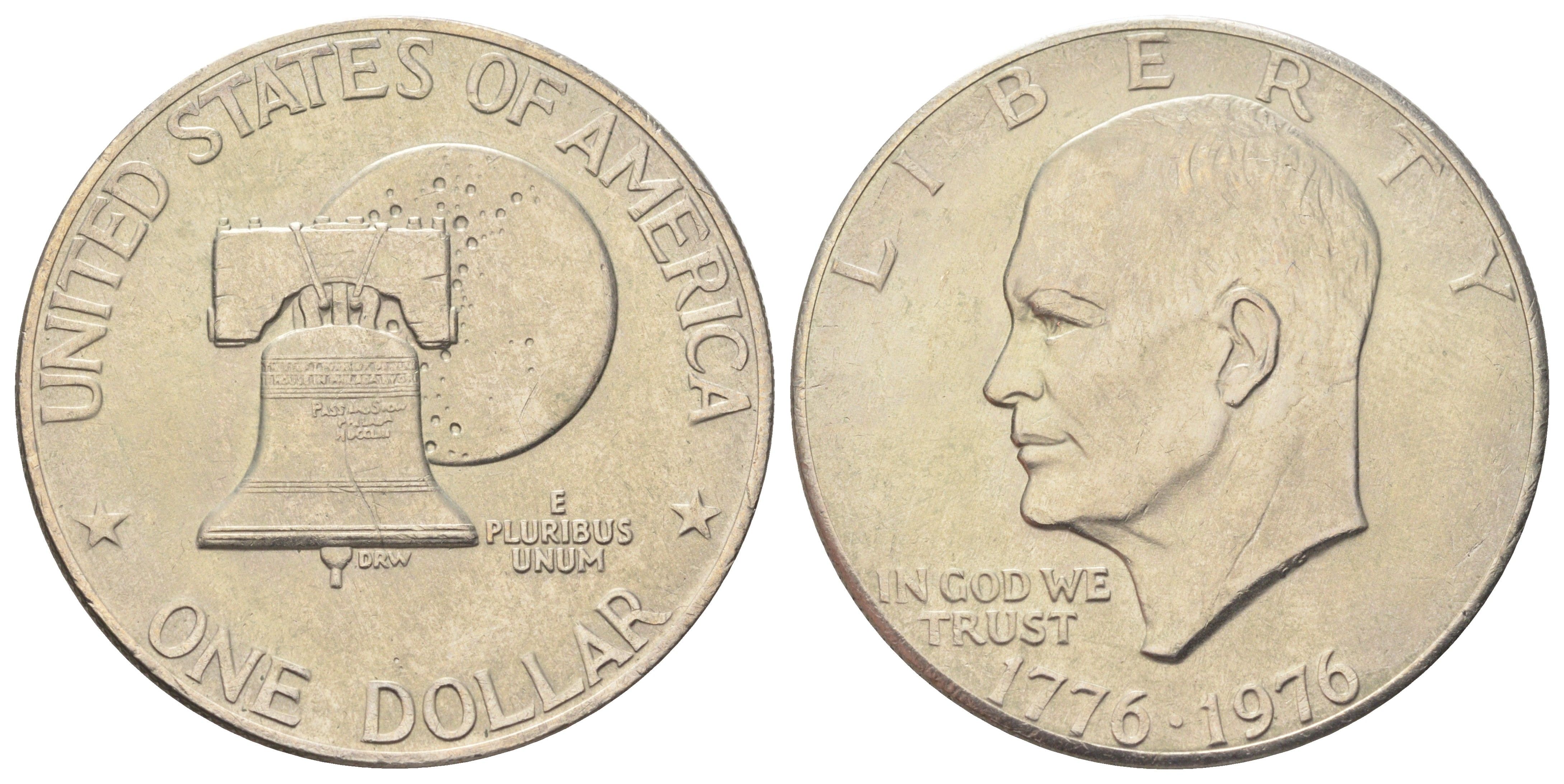 США 1 доллар 1976 Президент Эйзенхауэр, 200 лет независимости США, Тип 2 — Тонкие буквы KM 206 медь плакированная медно-никелем 00-1067-6-52