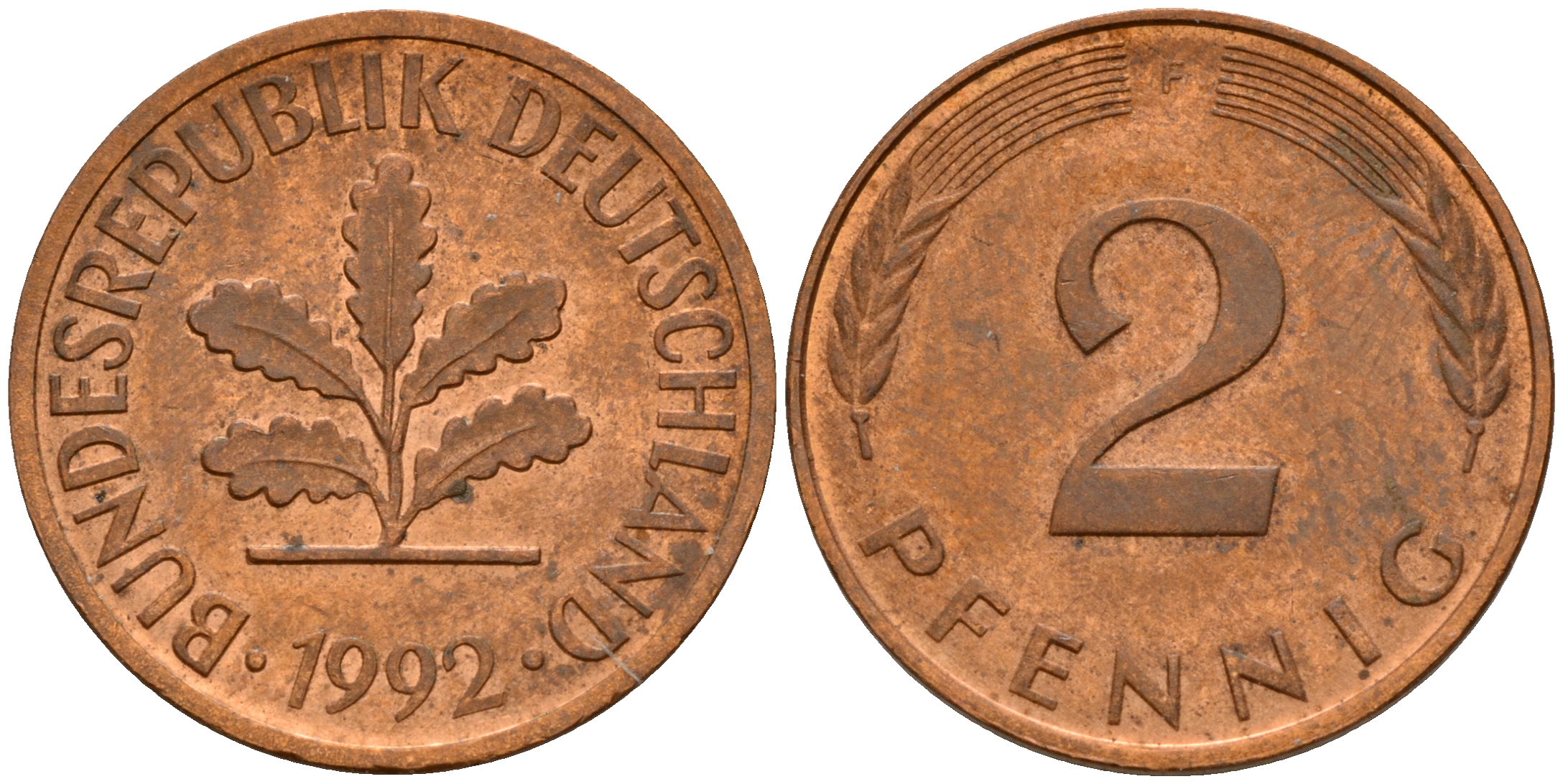 ФРГ 2 пфеннига 1992 F J.381a, KM 106a сталь плакированная медью    4598-933