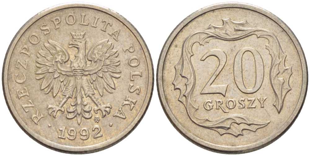 Польша 20 грошей 1992 MW KM 280 медно-никель 201-512