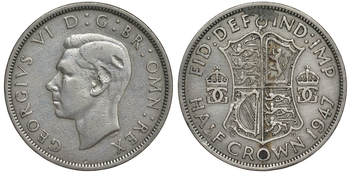 Великобритания 1/2 кроны 1947 Георг VI (1936-1952) KM 866, Spink 4101 медно-никель 4125-224