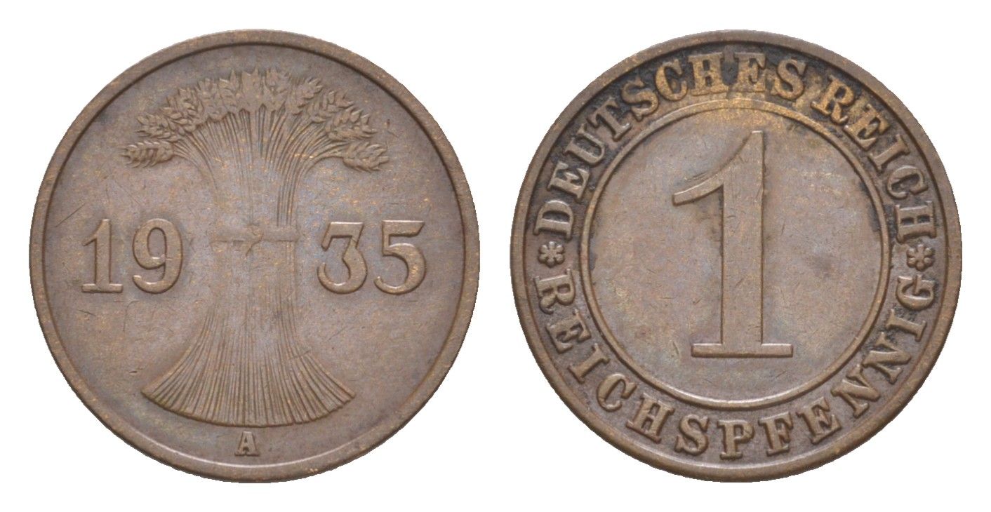 Германия 1 рейхспфенниг 1935 A KM 37, J. 313 бронза 4636-351