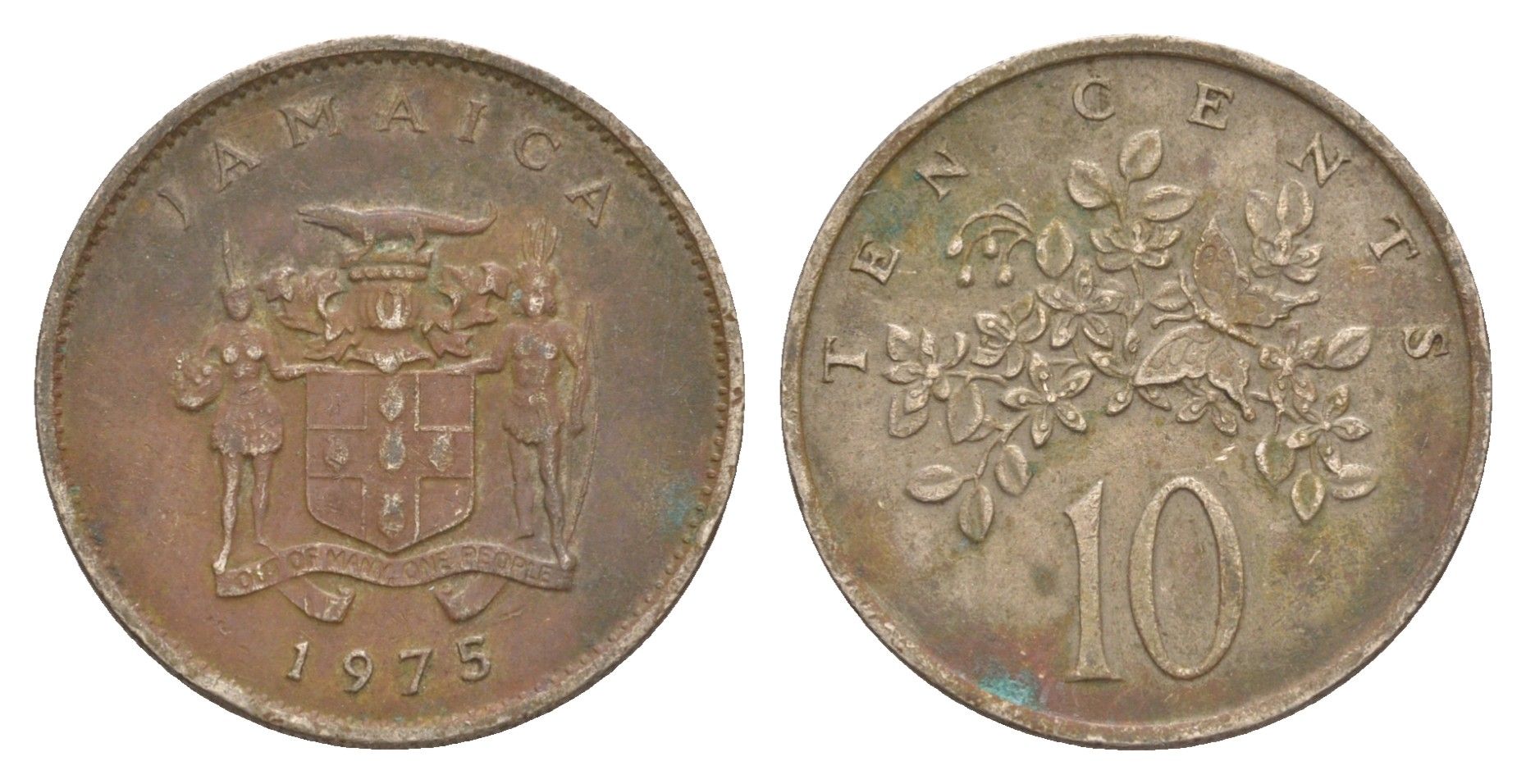 Ямайка 10 центов 1975 бабочка KM 47 медно-никель 4624-937