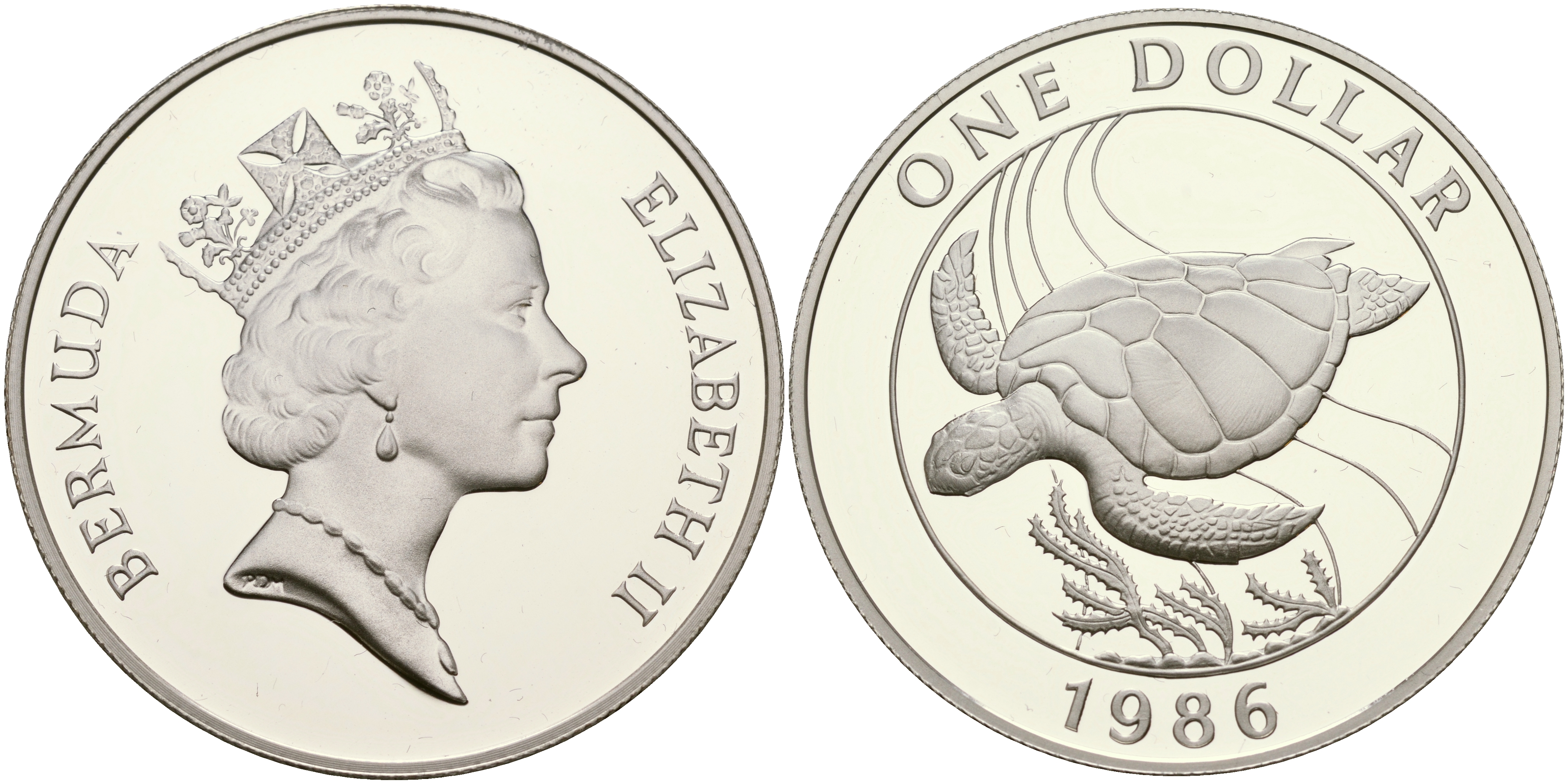 Бермудские острова 1 доллар 1986 серия 25 лет защиты окружающей среды, морская черепаха КМ 49 a серебро PROOF 1066-3-23
