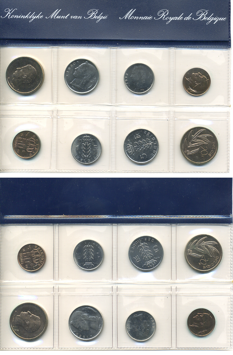 Бельгия  набор из 8 монет 1980 Belgie-Belgique, официальный государственный набор в запайке KM SS 16 UNC  00-00