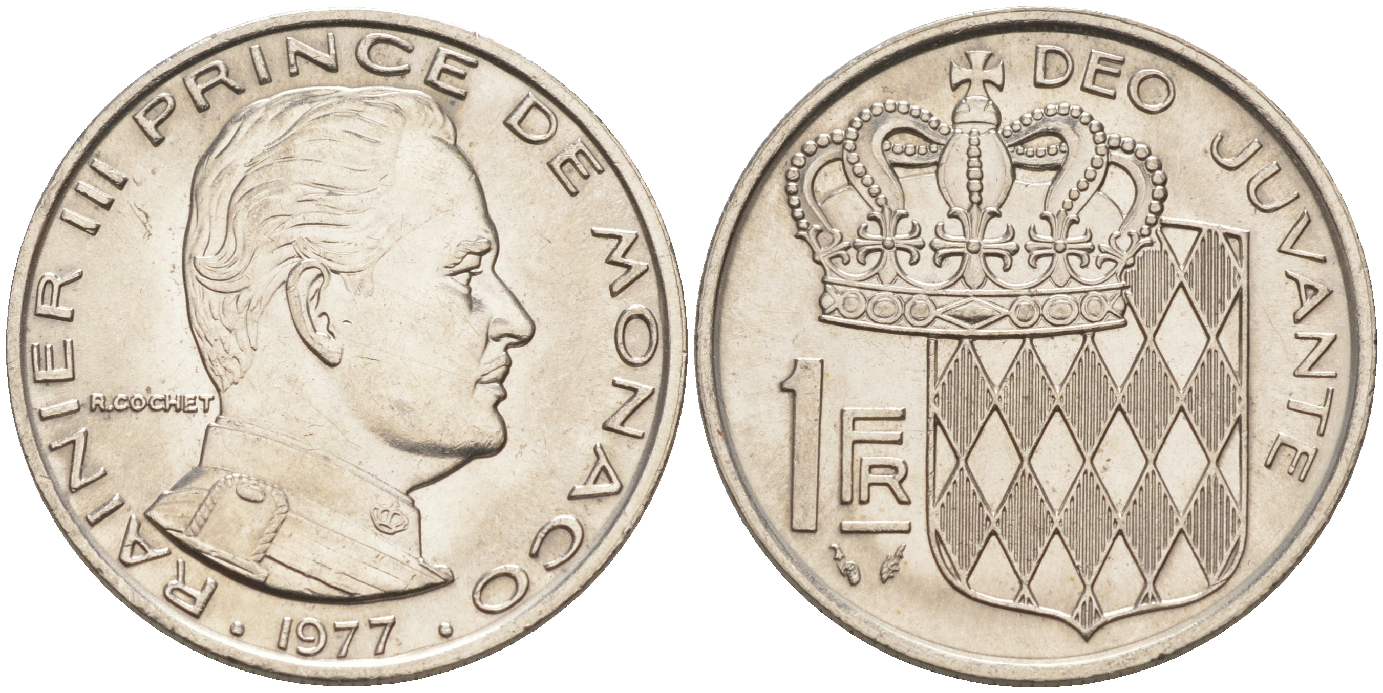 Монако 1 франк 1977 Ренье III (1949-2005) KM 140 никель 190-536