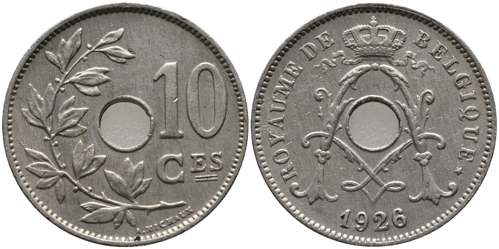 БЕЛЬГИЯ 10 САНТИМОВ 1926 BELGIQUE KM 85.1 медно-никель 4380-936