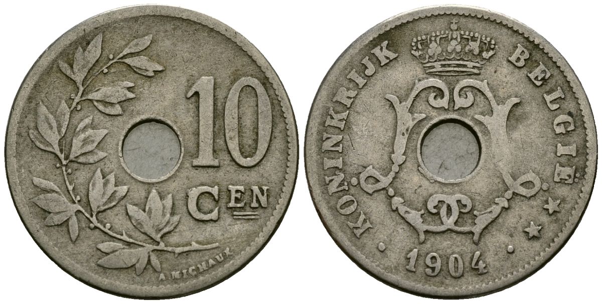 Бельгия 10 сантимов 1904 Belgie KM 53 медно-никель 4172-1134