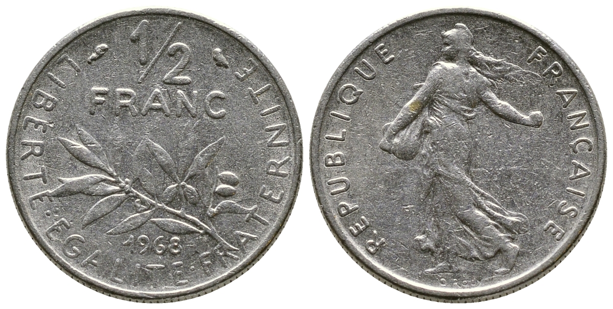 ФРАНЦИЯ 1/2 ФРАНКА 1968 KM 931.1 никель 93-1352