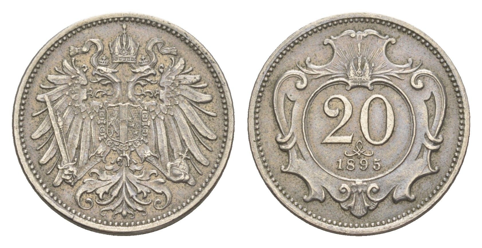 Австрия 20 геллеров 1895 Франц Иосиф I (1848-1916) KM 2803 никель 4160-943