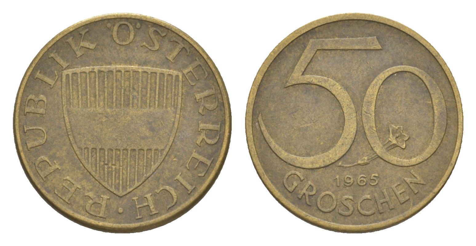 Австрия 50 грошей 1965 KM 2885 алюминиевая бронза 4136-1252