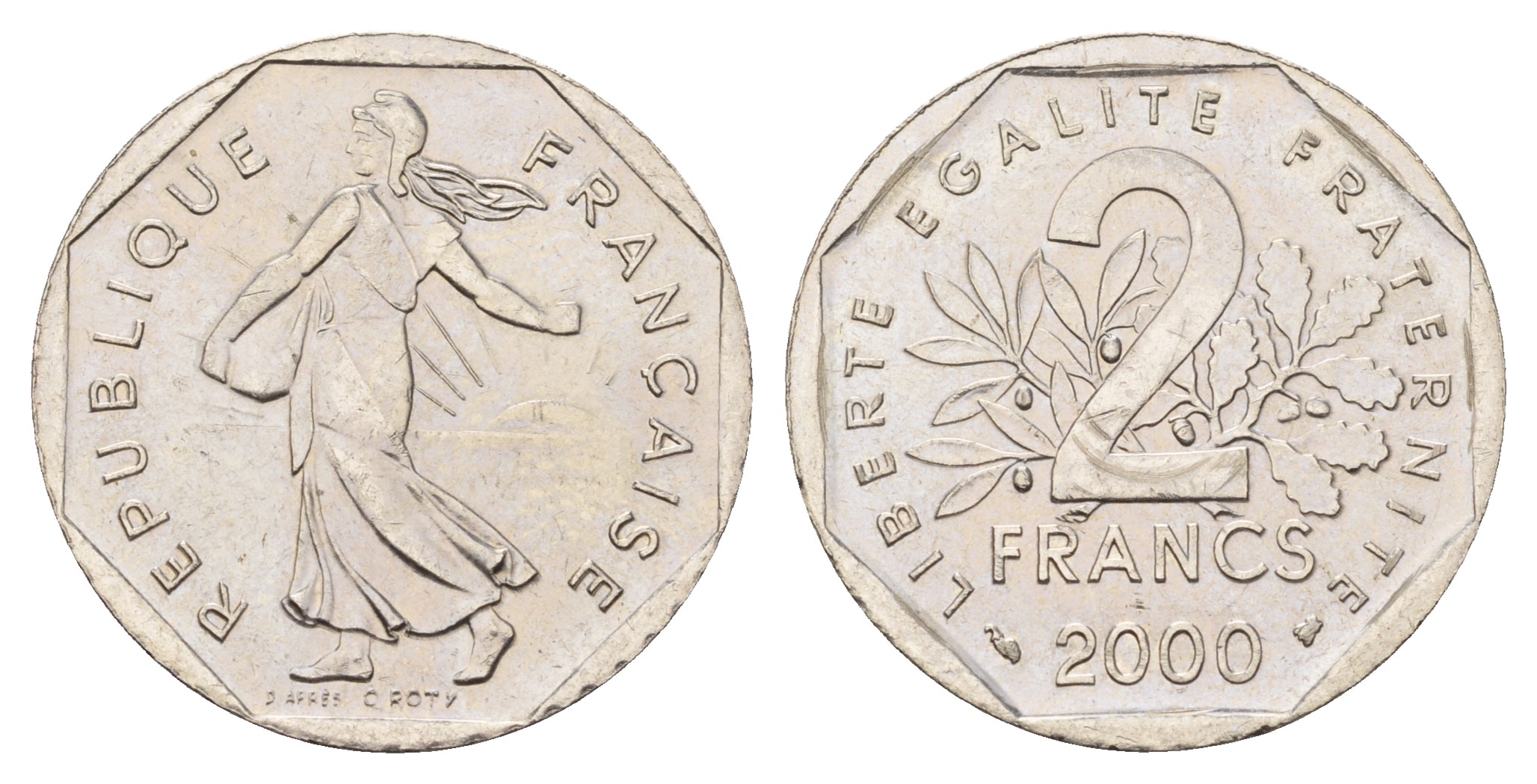 Франция 2 франка 2000 сеятель KM 942.1 никель 4683-246