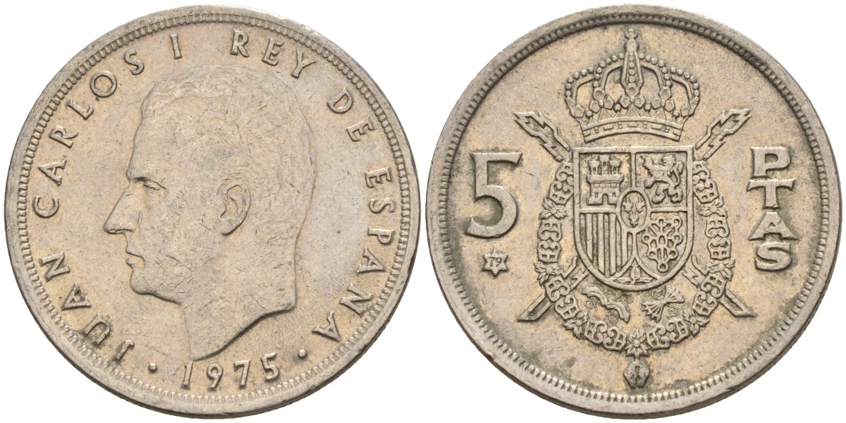 Испания 5 песет 1975 (79) Хуан Карлос I (1975-2014) KM 807 медно-никель 4155-637