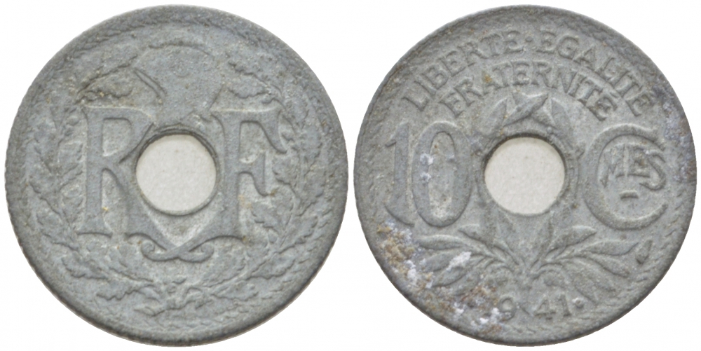 ФРАНЦИЯ 10 САНТИМОВ 1941 1941. KM 898.1 цинк 77-613