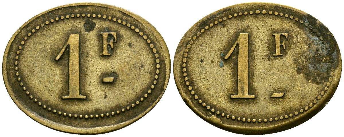 Франция 1 франк XIX-XX век ресторанный жетон латунь 4166-651
