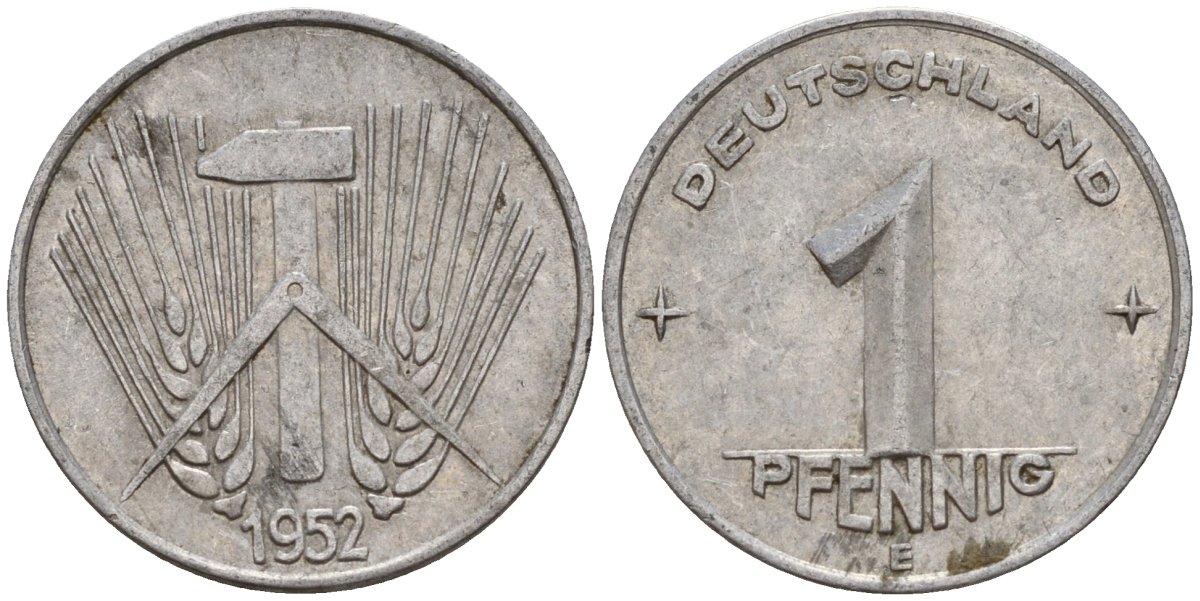 ГДР 1 пфенниг 1952 E KM 5 алюминий 201-318