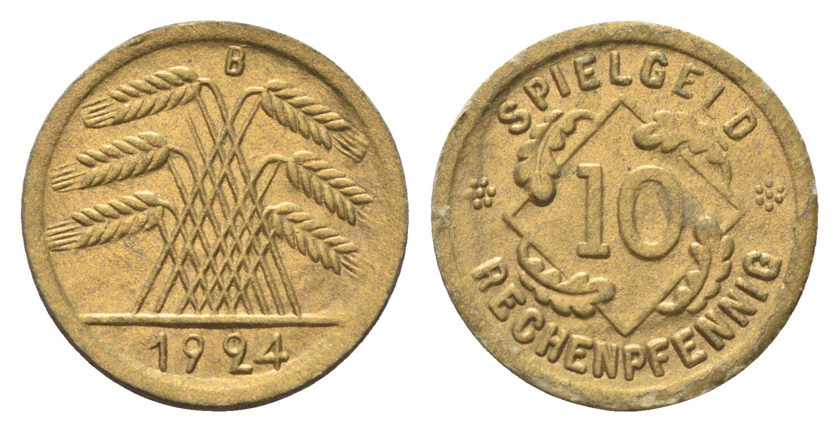 Германия игровой жетон в 10 рентенпфеннигов 1924 диаметр 21 мм, вес 0,3 гр картон 4702-1033