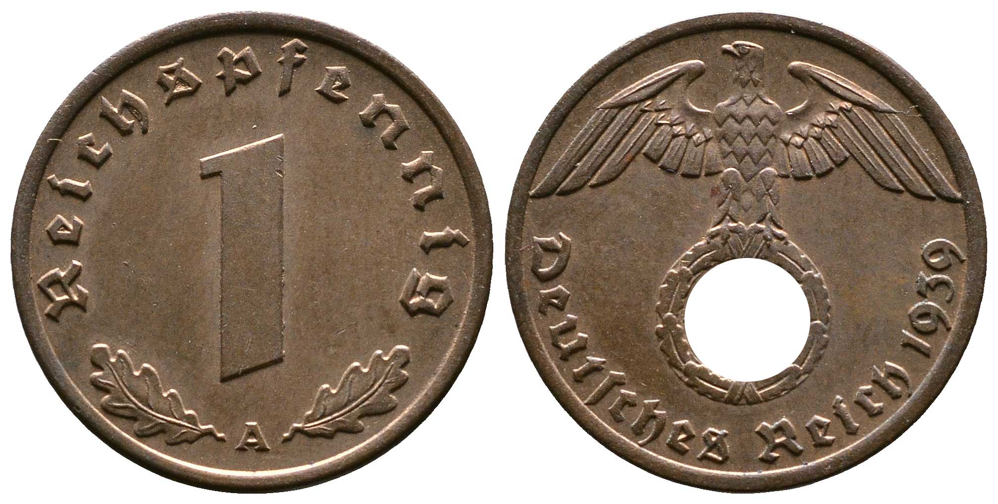 Германия 1 рейхспфенниг 1939 A KM 89, J. 361 бронза    220-342