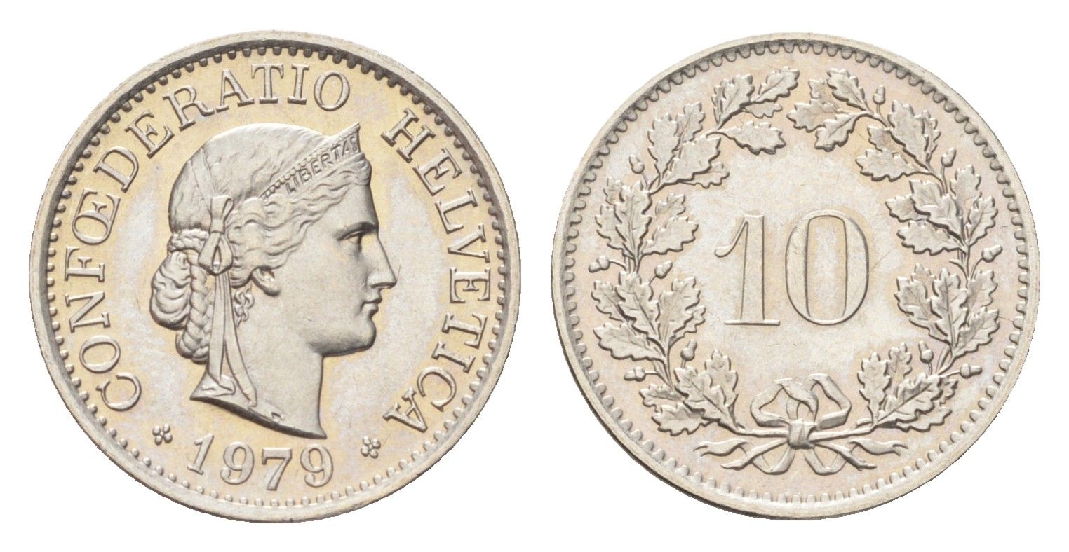 Швейцария 10 раппенов 1979 KM 27 медно-никель 4705-864