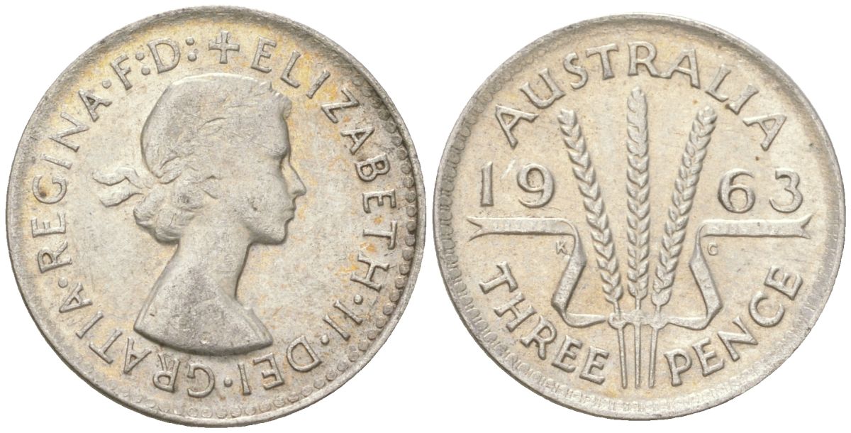 Австралия 3 пенса 1963 Елизавета II (1952-2022) KM 57 серебро 4623-143