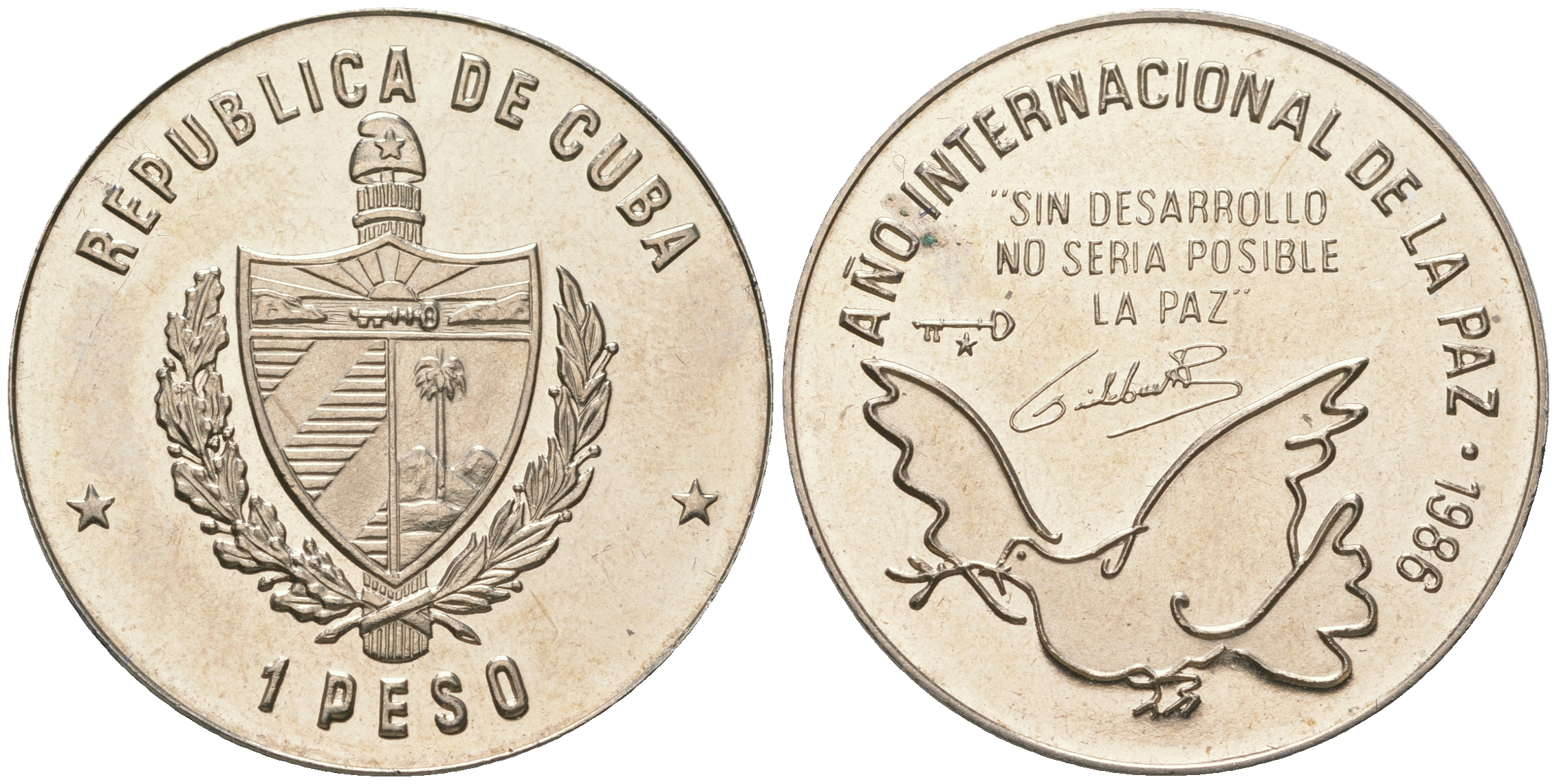 Куба 1 песо 1986 международный год мира KM 156 медно-никель PROOF 4165-424