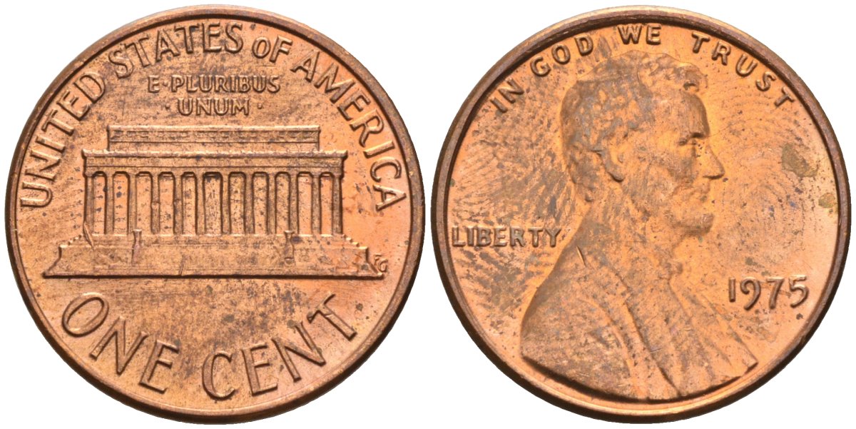 США 1 цент 1975 Линкольн KM 201 медь цинк 4115-919