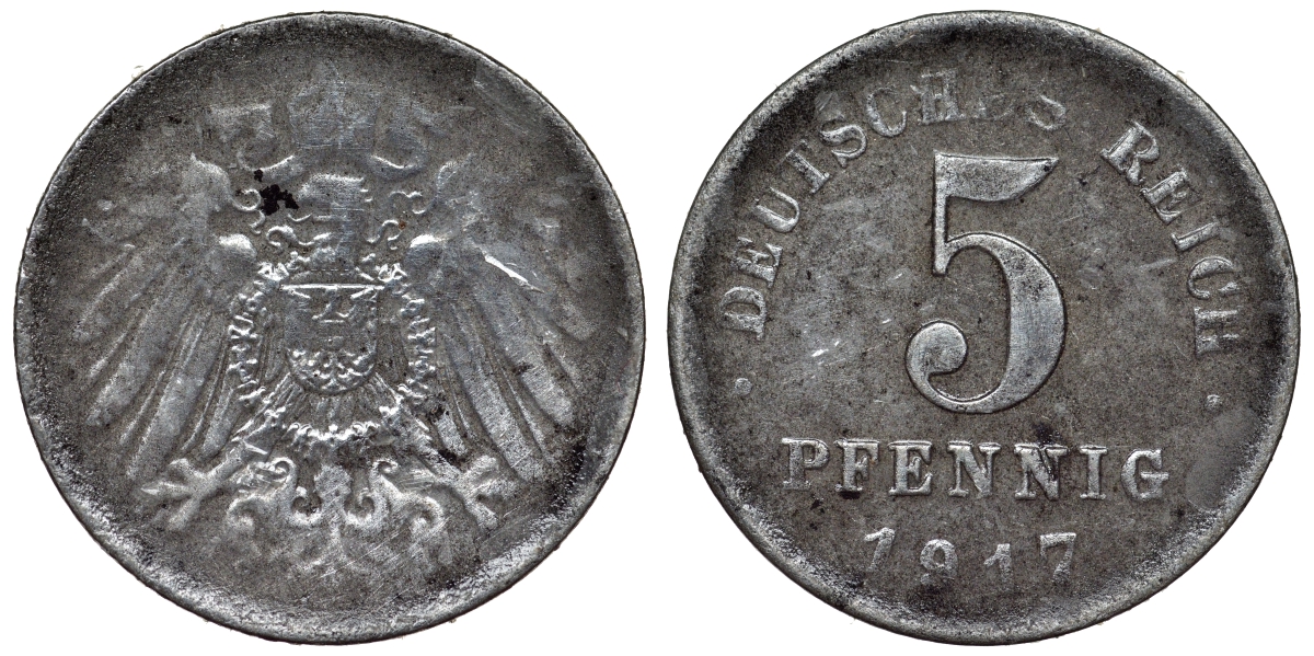 Германия 5 пфеннигов 1917 ? KM 19, J. 297, Weege 5 железо 4118-1037