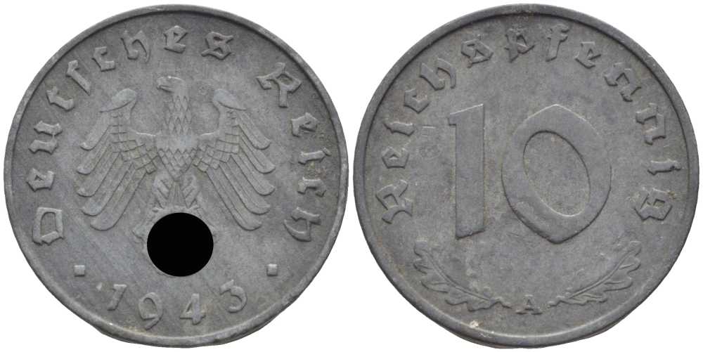 Германия 10 рейхспфеннигов 1943 A KM 101, J.371 цинк 4401-615